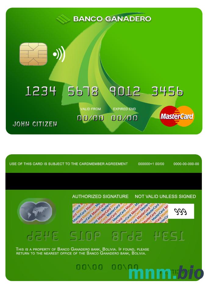Bolovia Ganadero bank przykład karty mastercard w formacie PSD